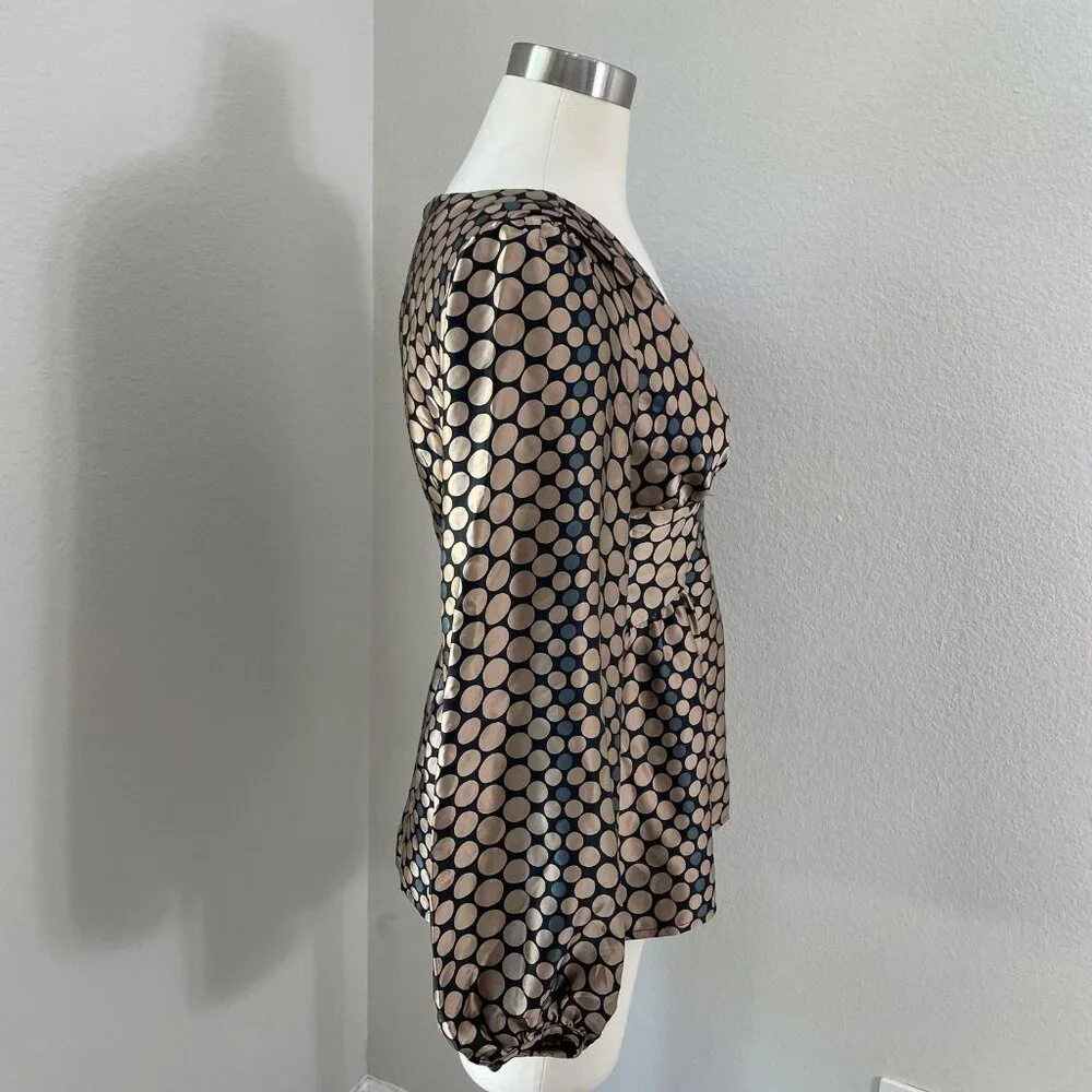 Nanette Lepore Black and Beige Polka Dot Long Sleeve Top - Picture 4 of 13